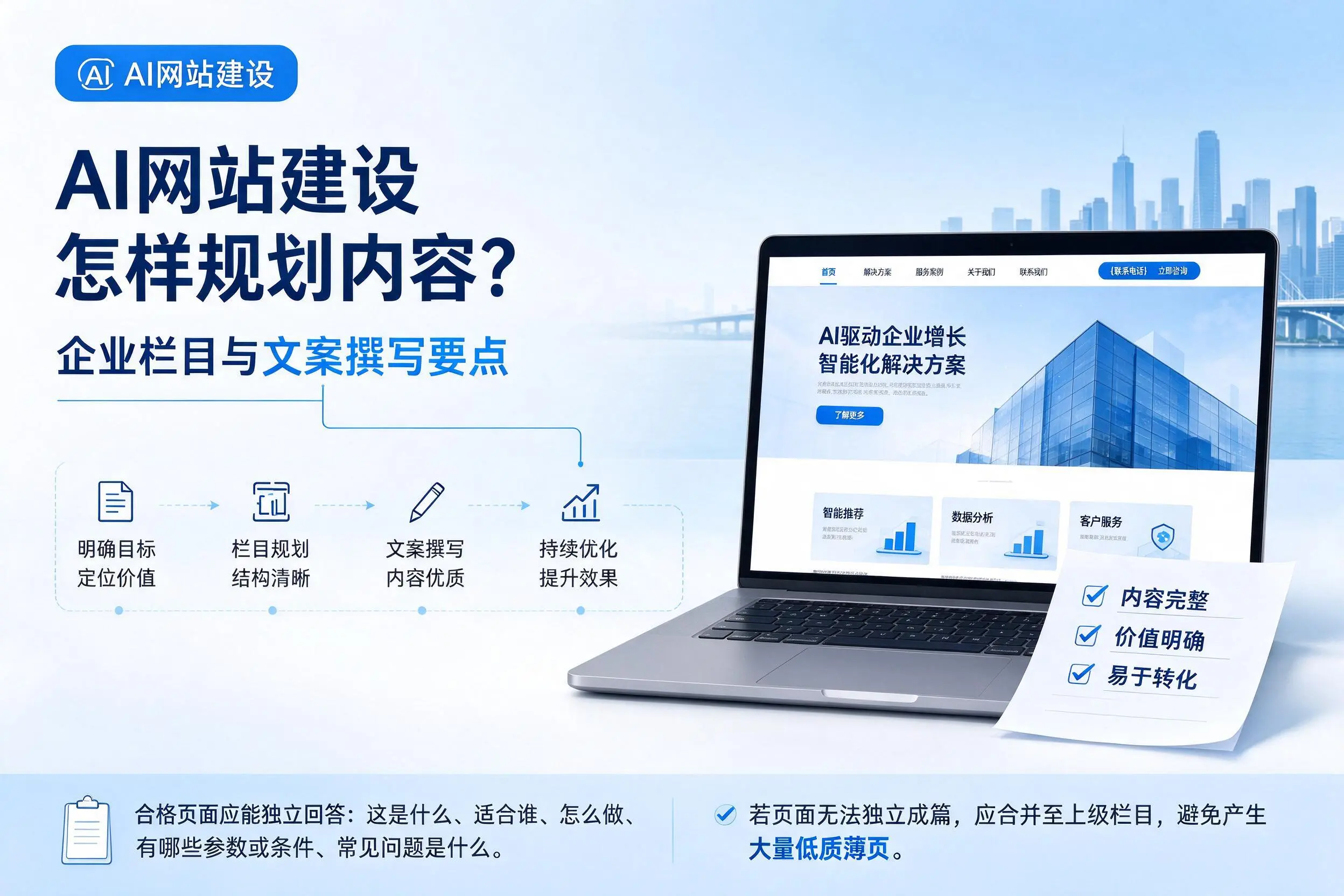 AI网站建设怎样规划内容?辽阳企业栏目与文案撰写要点